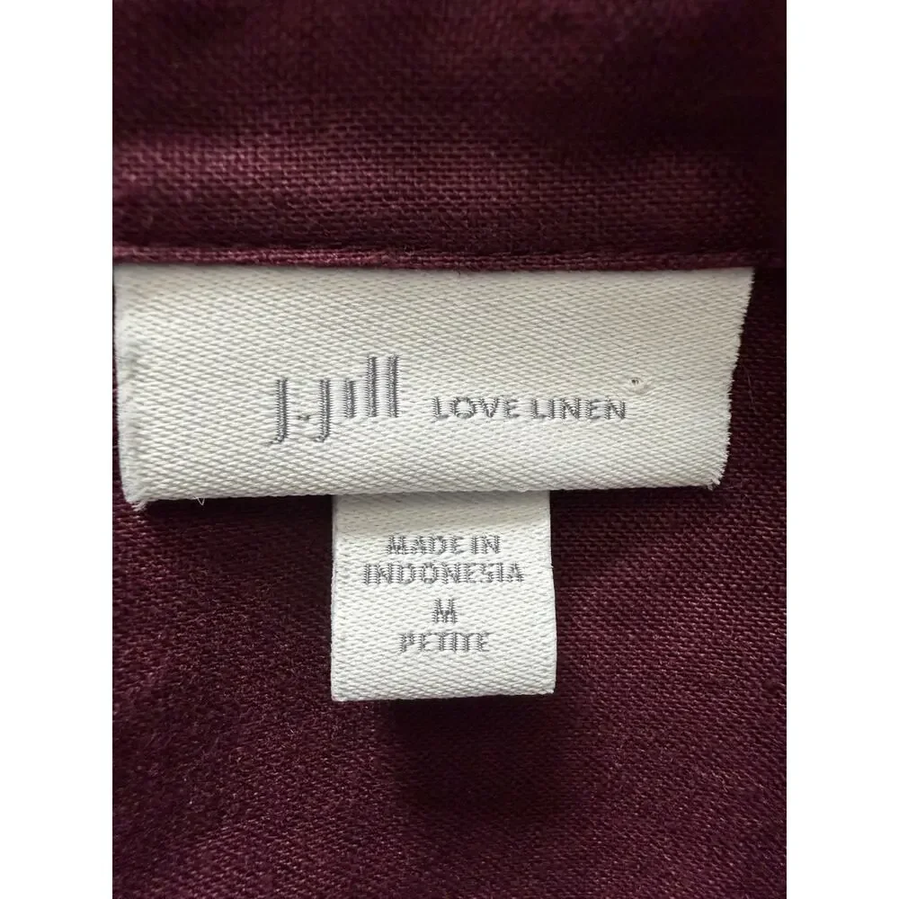 J.Jill Linen Stretch Burgundy 2 Piece Set Button Shirt & Cropped Pants M Petite